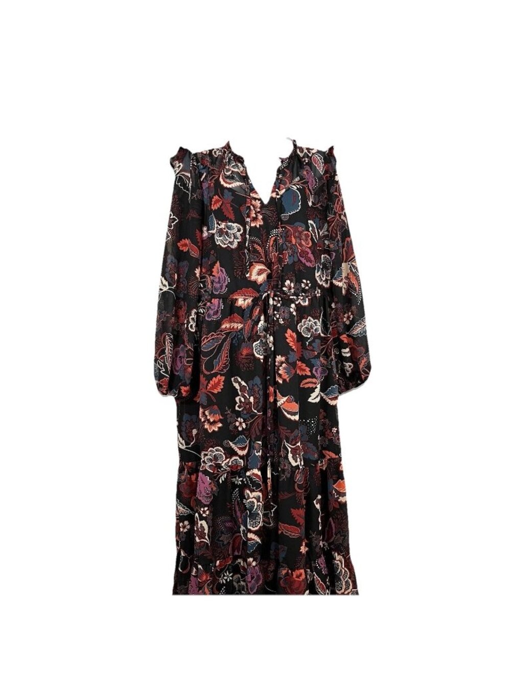 Maia Black Paisley Tiered 3/4 Sleeve Dress